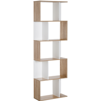 5-tier S-shaped bookcase by HOMCOM, natural wood and white finish, alternating open shelves for display and storage.