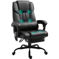 Black PU leather massage racing chair with padded seat, adjustable angles, and remote control on a swivel base.