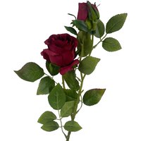 Artificial red rose flower with green leaves and unopened buds on a 60cm stem.