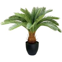 Artificial 70cm tropical Cycas palm plant with lush green fronds in a black pot.