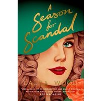 "A Season for Scandal book with green hat, red lips, curly hair, and orange rose on cover"