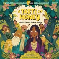 "A Taste of Honey book cover with illustrated woman holding honeycomb, surrounded by bees and lush greenery"
