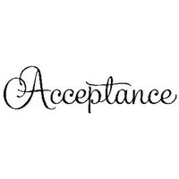 "Acceptance" rubber stamp with elegant cursive font in black ink.