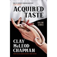 "Book cover of 'Acquired Taste' featuring hands holding a white snake against a dark background"