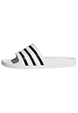 White adidas Adilette Aqua slide sandals with black three-stripe design, size 5 UK.