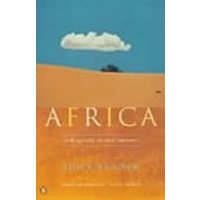 Book titled "Africa" with a desert landscape cover, featuring a single cloud and distant tree under a blue sky.