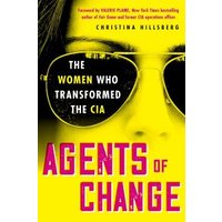 Yellow book cover "Agents of Change" with sunglasses reflecting text, subtitle about women transforming the CIA.