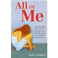 Book cover "All of Me" with illustration of a woman sitting, wearing a blue dress, red text title, author Kim Noble.