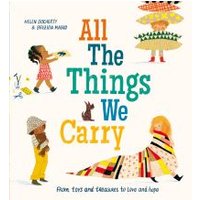 Children's book "All the Things We Carry" with colorful illustrations of kids and toys on the cover.