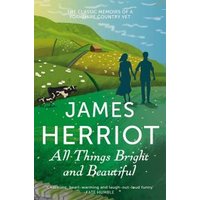 "Book cover of 'All Things Bright and Beautiful' with a countryside scene and silhouettes of a couple and a cow."