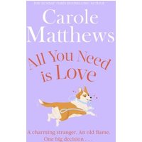 Purple book cover "All You Need Is Love" by Carole Matthews, features a running corgi illustration.