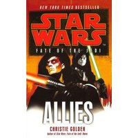 "Star Wars novel 'Allies' by Christie Golden, featuring two characters with lightsabers on a fiery background"