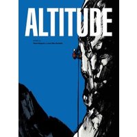 "Altitude book cover with climber scaling a steep rock face against a blue background, bold white title at the top"
