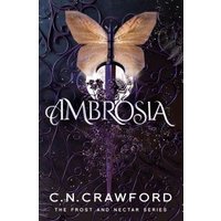 "Ambrosia book cover with ornate butterfly design and intricate dark floral patterns by C.N. Crawford"