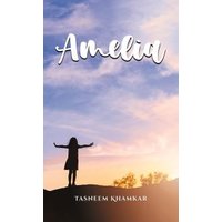 "Amelia book cover with silhouette of girl on hill, arms outstretched against a pink and blue sunset sky"