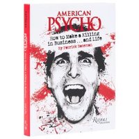 "American Psycho book with red and black text, screaming face illustration on white cover"