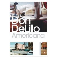 "Book cover of 'Americana' by Don DeLillo with urban landscape and diner window scene in muted colors"