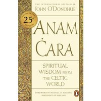 "Anam Cara book cover, beige with gold accents, 25th anniversary edition, by John O'Donohue, Celtic spiritual wisdom"