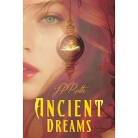 "Ancient Dreams book cover, features a woman's face with red hair and a glowing orb with a figure inside."