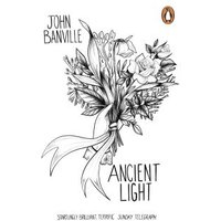 "Black and white book cover of 'Ancient Light' with a detailed floral illustration and elegant typography."
