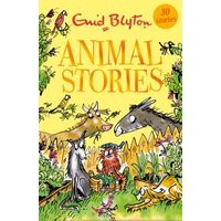 Yellow "Animal Stories" book with illustrated animals and plants, featuring 30 stories by Enid Blyton.