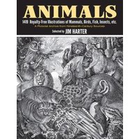 "Book titled 'Animals' with black and white illustrations of various animals on the cover"
