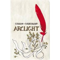 "Arclight book cover with red feather, swirling vines, and olive branches on a textured background"
