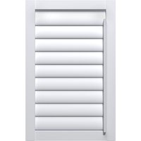 Arctic White Perfect Fit Shutter with horizontal slats and right side front tilt rod, sleek and modern design.