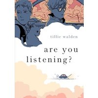 Graphic novel "Are You Listening?" with two characters, a cat, and a car against a pink and orange sky background.
