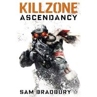 "Killzone Ascendancy book cover featuring armored soldier with red goggles and rifle in dynamic snowy scene"