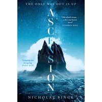 Blue book cover of "Ascension" by Nicholas Binge featuring a dark mountain peak under a cloudy sky.