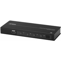 Black Aten 4-Port True 4K HDMI Switch with front buttons, LED indicators, and sleek rectangular design.