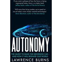 "Black book cover titled 'Autonomy' with glowing blue car outline and author Lawrence Burns' name in white text"