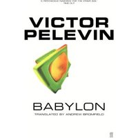 "Book cover of 'Babylon' by Victor Pelevin, featuring abstract green and orange geometric design"