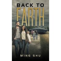 "Back to Earth book cover with a couple walking in a field, spaceship in background, stormy sky, by Ming Shu"