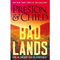 "Badlands book by Preston & Child, red-orange desert cover with bold black title and tagline about ancient evil"