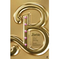 Gold "Barbie" book cover with large embossed 'B' and pink gems, featuring names Greta Gerwig and Noah Baumbach.