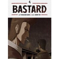 "Bastard (WEBTOON) Vol. 4 by Seven Seas, cover with two men in rain, one smoking, dark tones, gritty atmosphere"