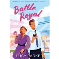 "Battle Royal book cover with illustrated couple holding desserts, bakery background, pink and blue color scheme"