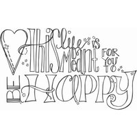 "Be Happy" Spellbinders stamp with whimsical lettering and heart accents, reads "This life is meant for you to be happy."