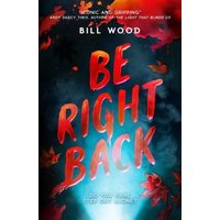"Be Right Back" book cover with red text, autumn leaves, and a dark, starry background.