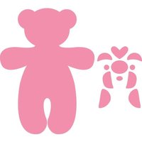 Pink bear-shaped die-cutting stencil with separate pieces for assembling detailed bear features.