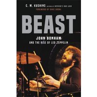 "Book titled 'Beast' featuring drummer playing a drum set, with bold black and white text on the cover"