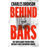 "Red and white book cover titled 'Behind Bars' with black and white photo of a man in the center."