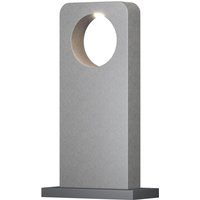 Gray cement LED outdoor bollard by Maytoni, rectangular with circular cutout, 3000K light, IP65 rated.