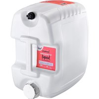 White 20L Bio-D container with pink grapefruit label, black spout, and large white cap.