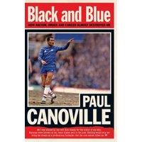 "Book titled 'Black and Blue' featuring a soccer player in blue kit on the cover, with red and white text."