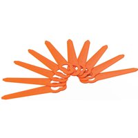 Orange Black and Decker replacement resin blades for BCSTR918 trimmers, fan-shaped arrangement.