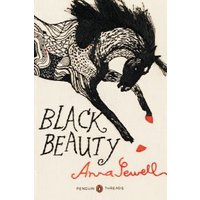 "Black Beauty book by Anna Sewell, cover with illustrated galloping horse and red accents"