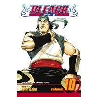"Bleach manga volume 10 cover featuring a muscular character in a sleeveless outfit with a red sash and headband"